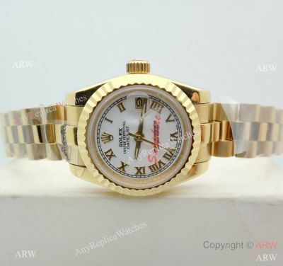 Copy Rolex Datejust Gold White Face Presidential Watch 26mm for Lady